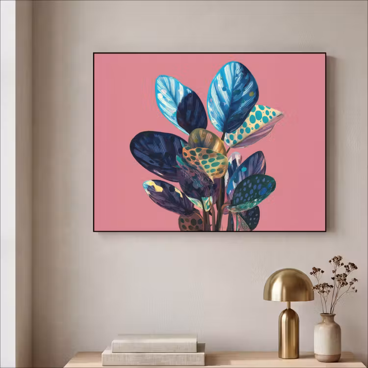 Plant - Bladeren - Stippen - Abstract Textielframe - compleet frame klein -sfeer2