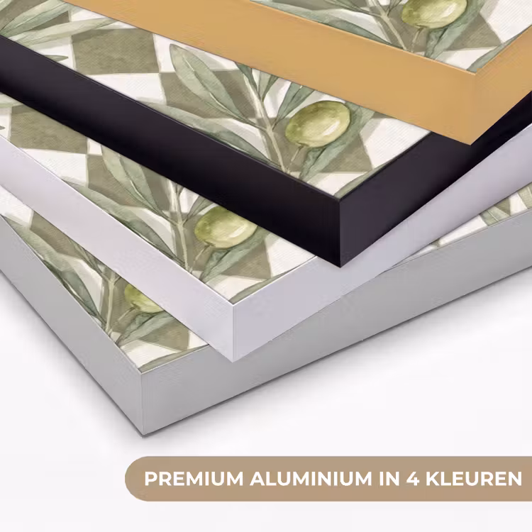 Plant - Olijftakken - Waterverf - Mediterraan - Groen Textielframe zwart klein -USP_kleurenNL