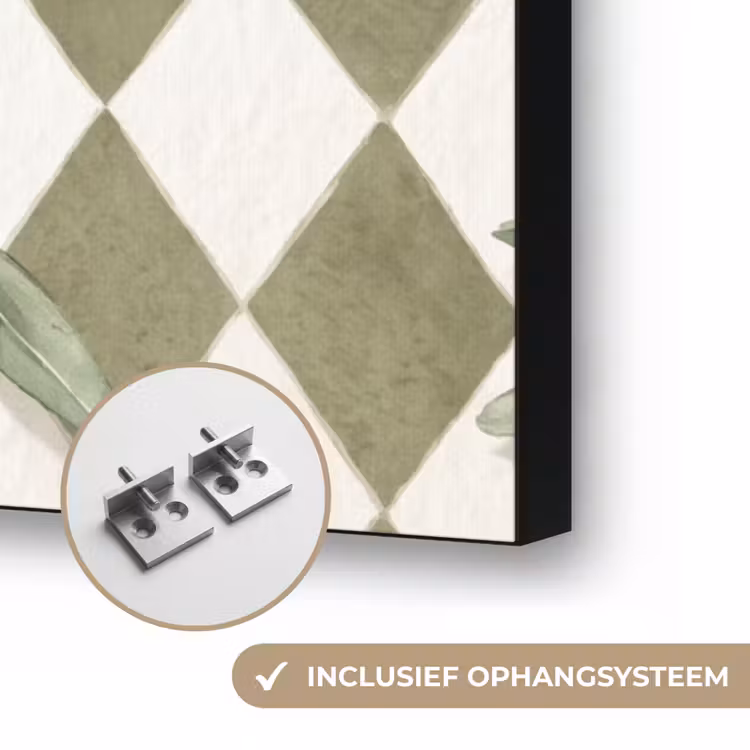Plant - Olijftakken - Waterverf - Mediterraan - Groen Textielframe zwart klein -USP_ophangsysteemNL