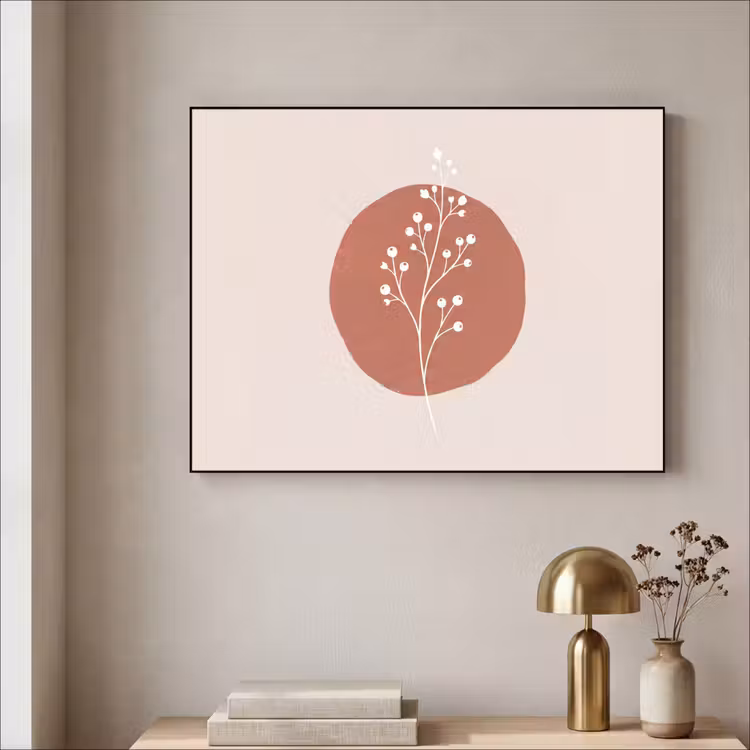 Plant - Tak - Abstract - Modern - Wit Textielframe zwart klein -sfeer2
