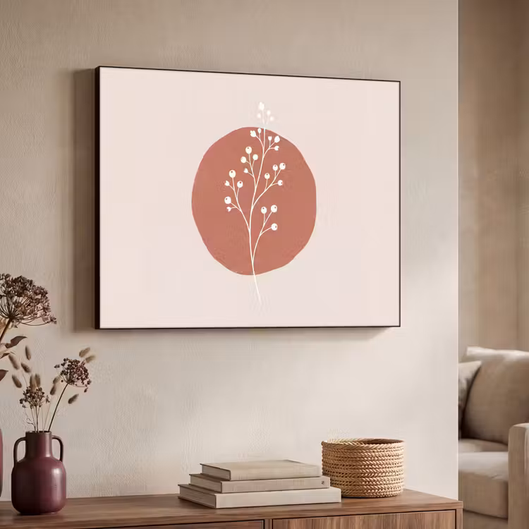 Plant - Tak - Abstract - Modern - Wit Textielframe zwart klein -sfeer3