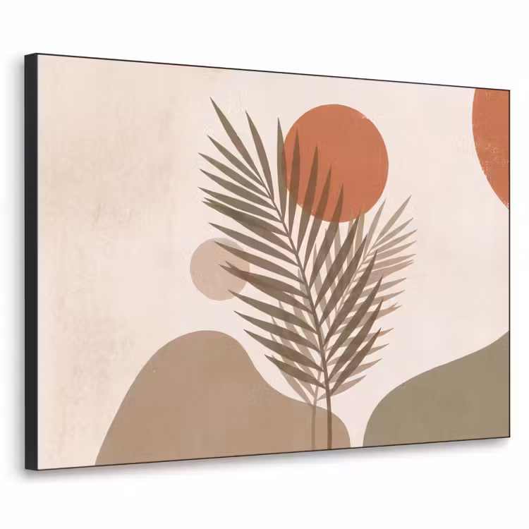 Planten - Bladeren - Abstract - Modern - Beige Textielframe zwart klein -3d