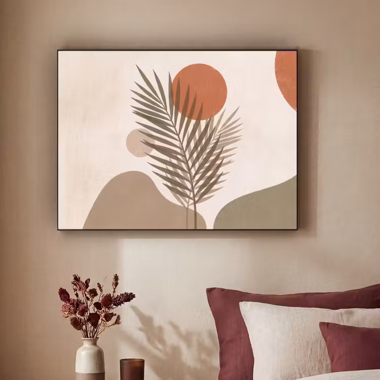 Planten - Bladeren - Abstract - Modern - Beige Textielframe zwart klein -sfeer1
