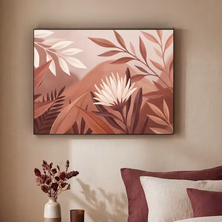 Planten - Bladeren - Botanisch - Modern - Bruin Textielframe zwart klein -sfeer1