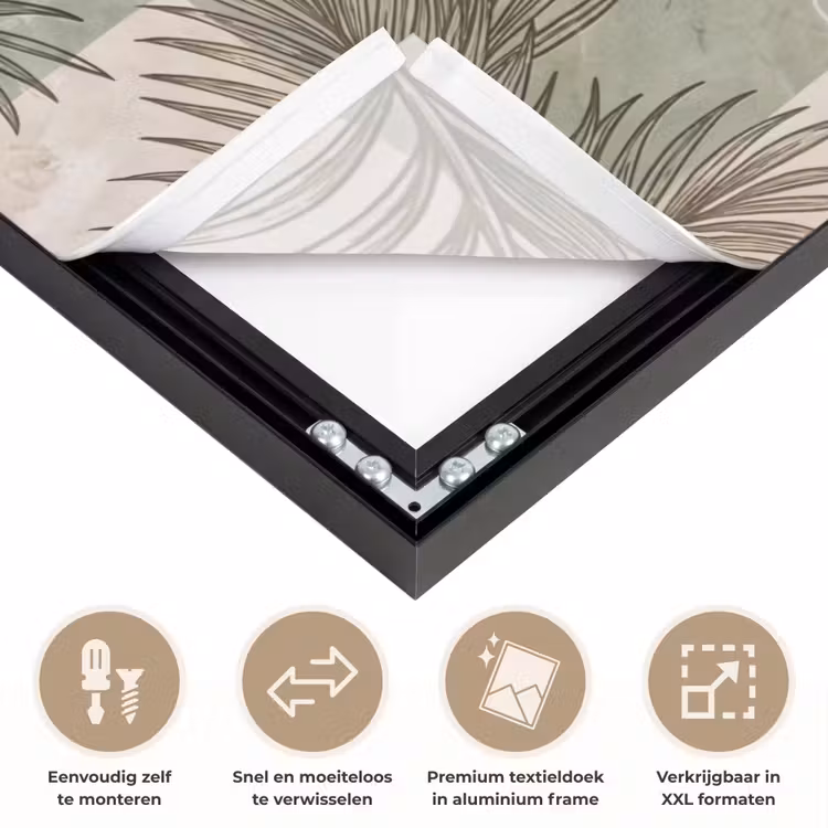 Planten - Bladeren - Marmer - Modern - Groen Textielframe zwart klein -USP_closeupNL