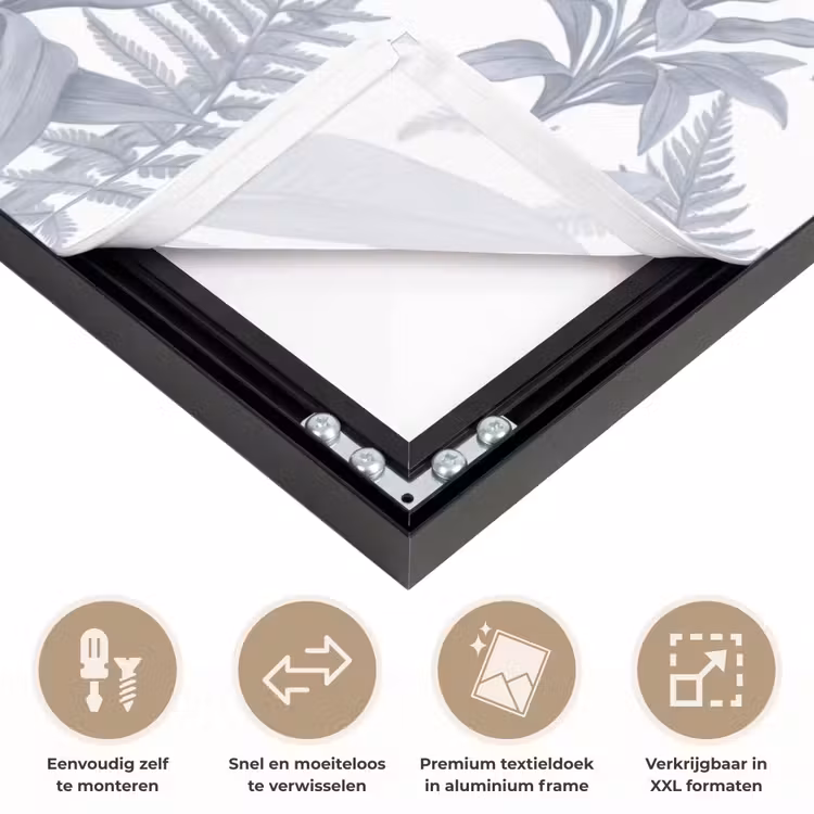 Planten - Bladeren - Natuur - Grijs Textielframe zwart klein -USP_closeupNL