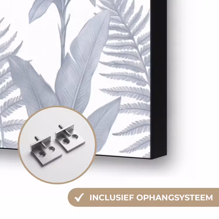 Planten - Bladeren - Natuur - Grijs Textielframe zwart klein -USP_ophangsysteemNL