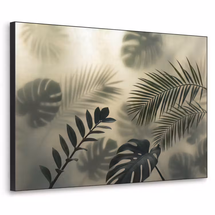 Planten - Bladeren - Schaduwen - Groen - Modern Textielframe zwart klein -3d