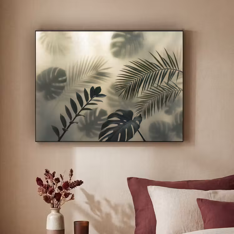 Planten - Bladeren - Schaduwen - Groen - Modern Textielframe zwart klein -sfeer1