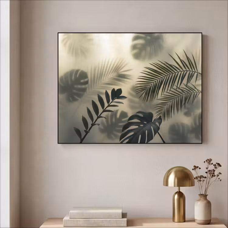 Planten - Bladeren - Schaduwen - Groen - Modern Textielframe zwart klein -sfeer2