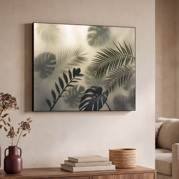 Planten - Bladeren - Schaduwen - Groen - Modern Textielframe zwart klein -sfeer3