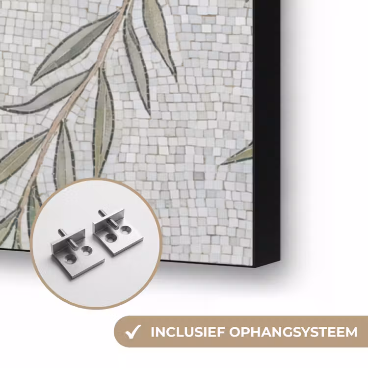 Planten - Mozaïek - Patroon - Groen - Blauw Textielframe zwart klein -USP_ophangsysteemNL