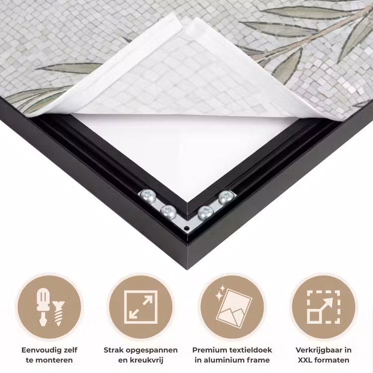 Planten - Mozaïek - Patroon - Groen - Blauw Textielframe zwart klein -USP_feed_closeupNL