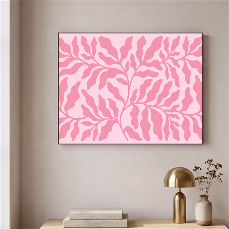 Planten - Organisch - Abstract - Modern - Roze Textielframe zwart klein -sfeer2