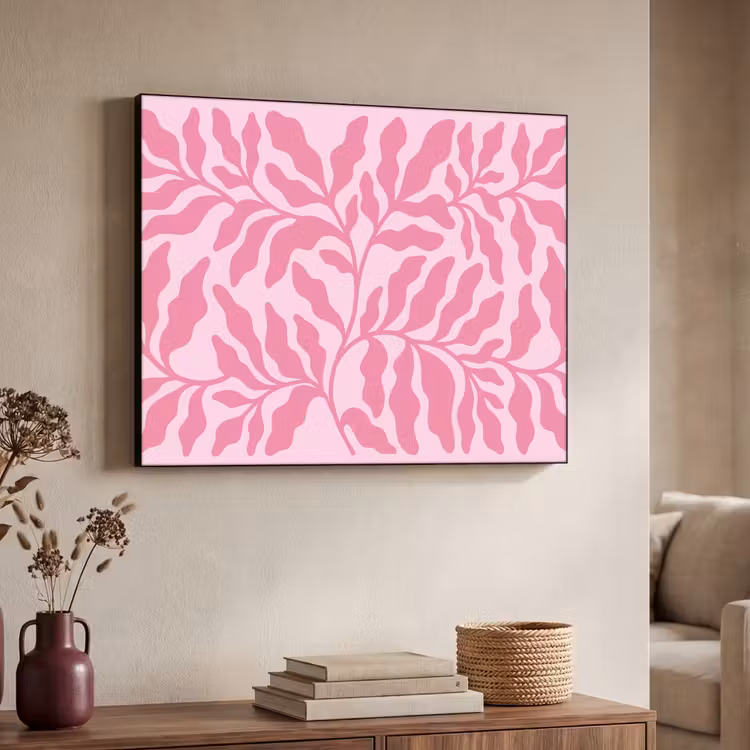 Planten - Organisch - Abstract - Modern - Roze Textielframe zwart klein -sfeer3