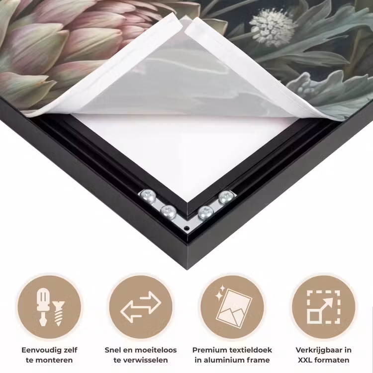 Planten - Tropisch - Botanisch - Donker - Groen Textielframe zwart klein -USP_closeupNL