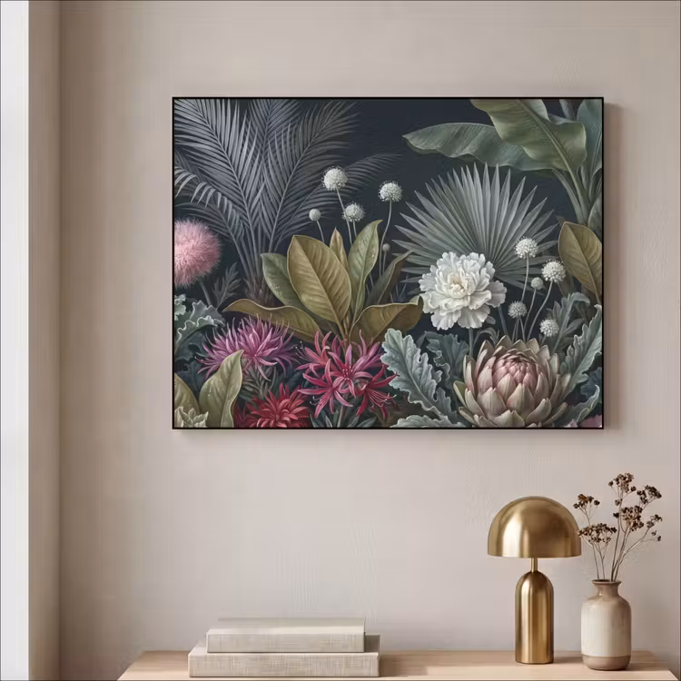 Planten - Tropisch - Botanisch - Donker - Groen Textielframe zwart klein -sfeer2