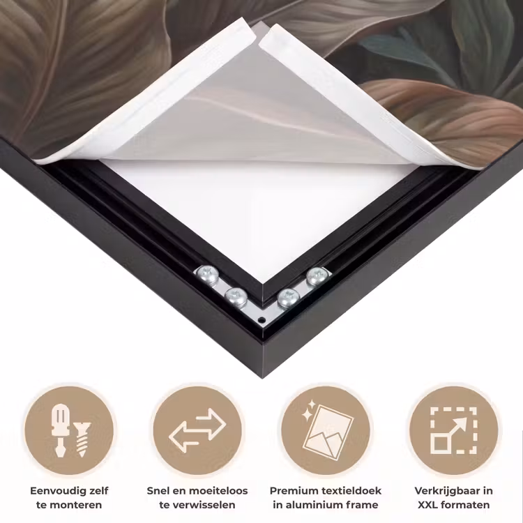 Planten - Tropisch - Jungle - Donker - Natuur Textielframe zwart klein -USP_closeupNL