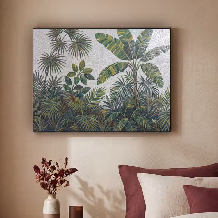 Planten - Tropisch - Mozaïek - Groen - Natuur Textielframe zwart klein -sfeer1