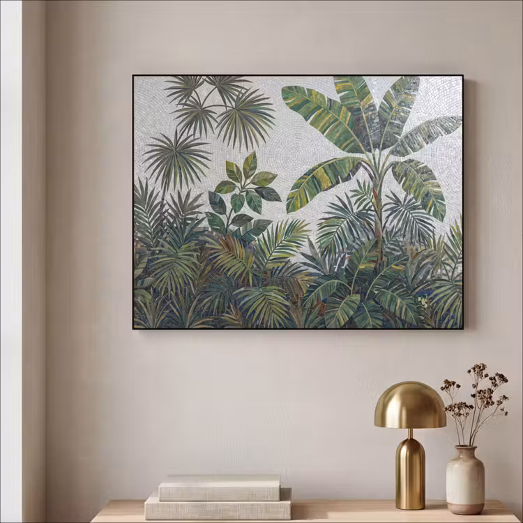 Planten - Tropisch - Mozaïek - Groen - Natuur Textielframe zwart klein -sfeer2