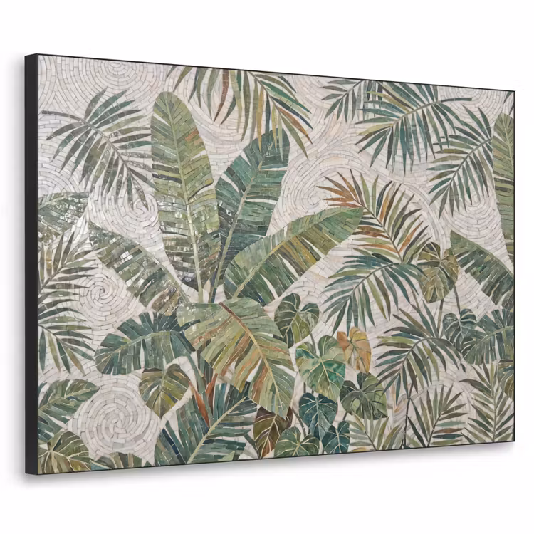 Planten - Tropisch - Mozaïek - Natuur - Groen Textielframe zwart klein -3d