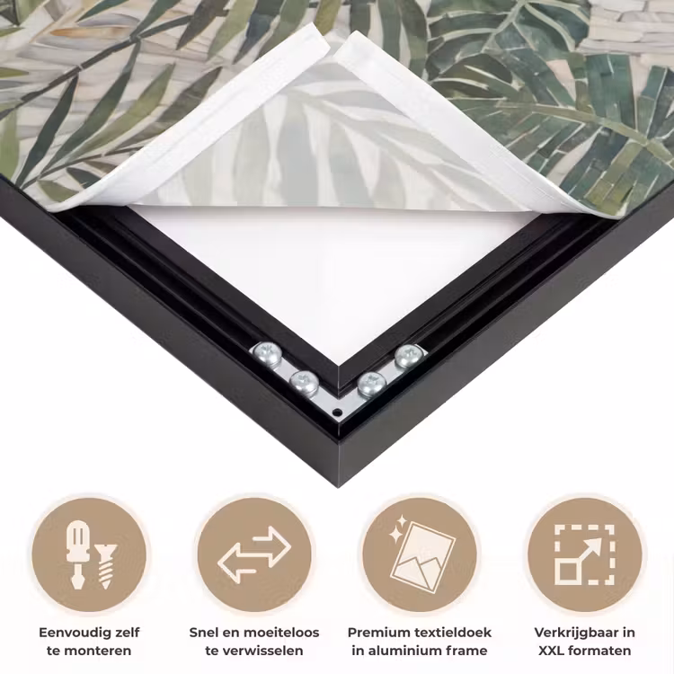 Planten - Tropisch - Mozaïek - Natuur - Groen Textielframe zwart klein -USP_closeupNL