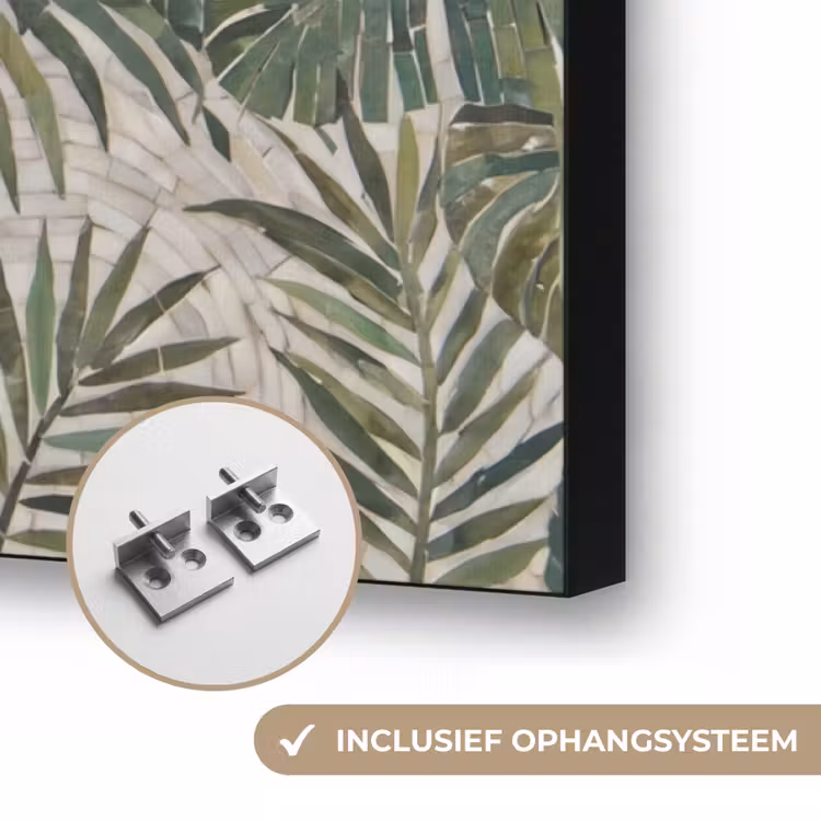 Planten - Tropisch - Mozaïek - Natuur - Groen Textielframe zwart klein -USP_ophangsysteemNL