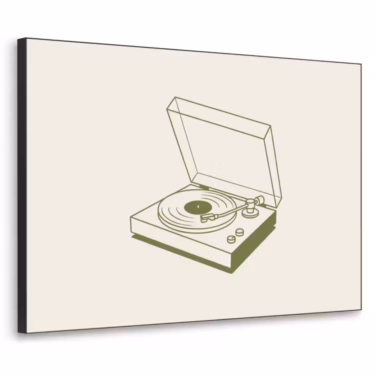 Platenspeler - Vinyl - Muziek - Minimalistisch - Groen Textielframe zwart klein -3d
