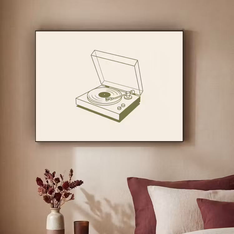 Platenspeler - Vinyl - Muziek - Minimalistisch - Groen Textielframe zwart klein -sfeer1
