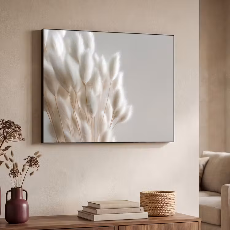 Pluimen - Beige - Minimalistisch Textielframe zwart klein -sfeer3
