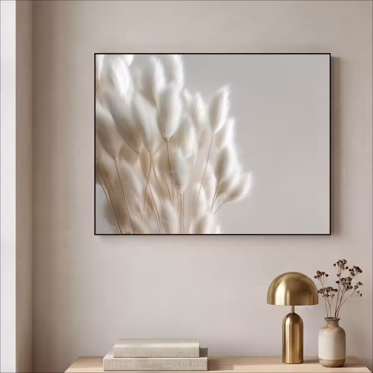 Pluimen - Beige - Minimalistisch Textielframe zwart klein -sfeer2
