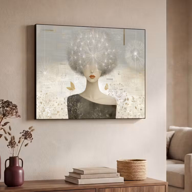 Pluis - Vrouw - Beige Textielframe - compleet frame klein -sfeer3