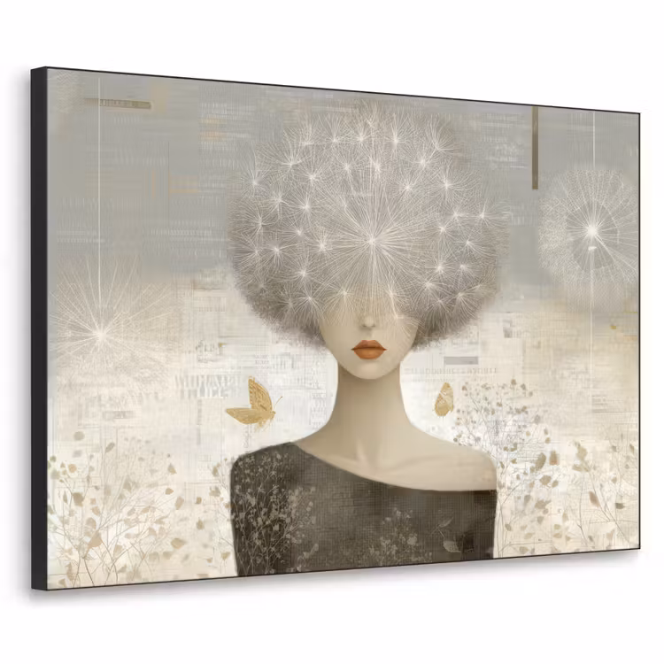 Pluis - Vrouw - Beige Textielframe zwart klein -3d