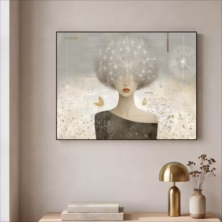 Pluis - Vrouw - Beige Textielframe - compleet frame klein -sfeer2