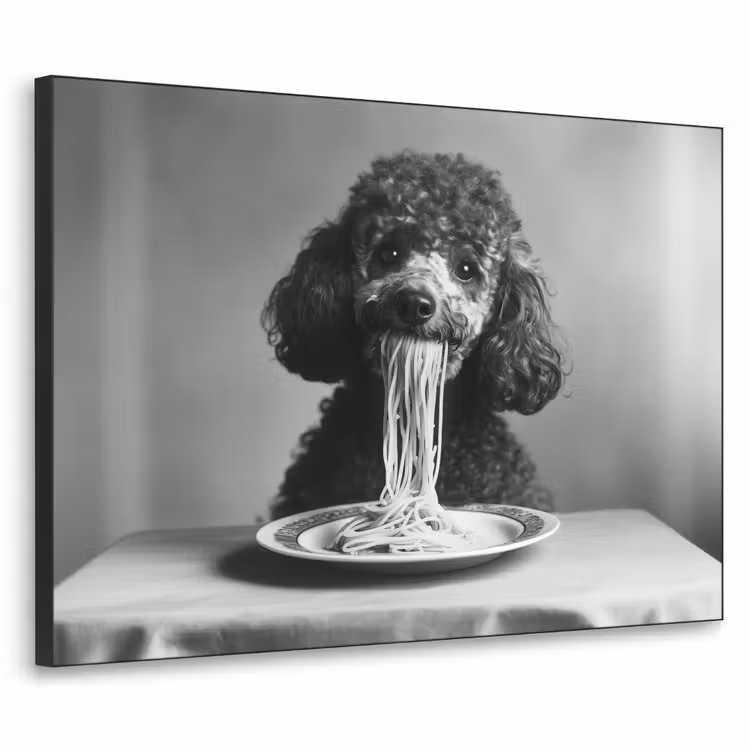 Poedel - Hond - Zwart - Wit - Schattig - Pasta Textielframe zwart klein -3d