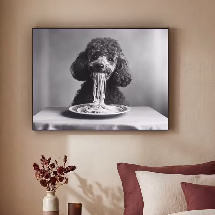 Poedel - Hond - Zwart - Wit - Schattig - Pasta Textielframe - compleet frame klein -sfeer1