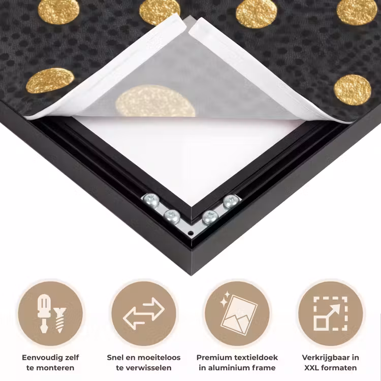 Polka Dot - Stippen - Goud - Zwart Textielframe zwart klein 947 -USP_closeupNL