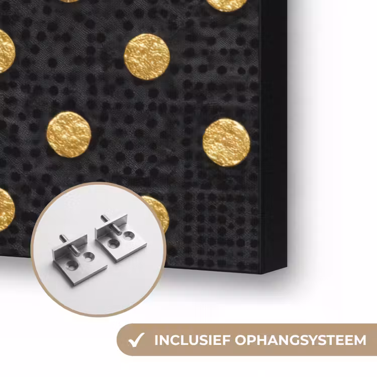 Polka Dot - Stippen - Goud - Zwart Textielframe zwart klein 947 -USP_ophangsysteemNL
