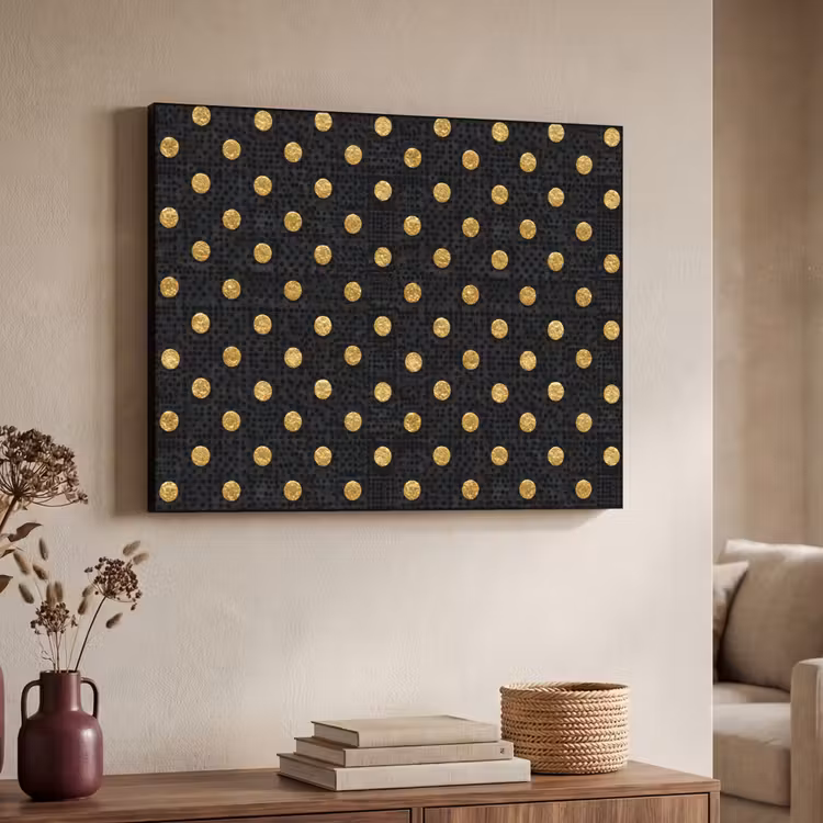 Polka Dot - Stippen - Goud - Zwart Textielframe zwart klein 947 -sfeer3