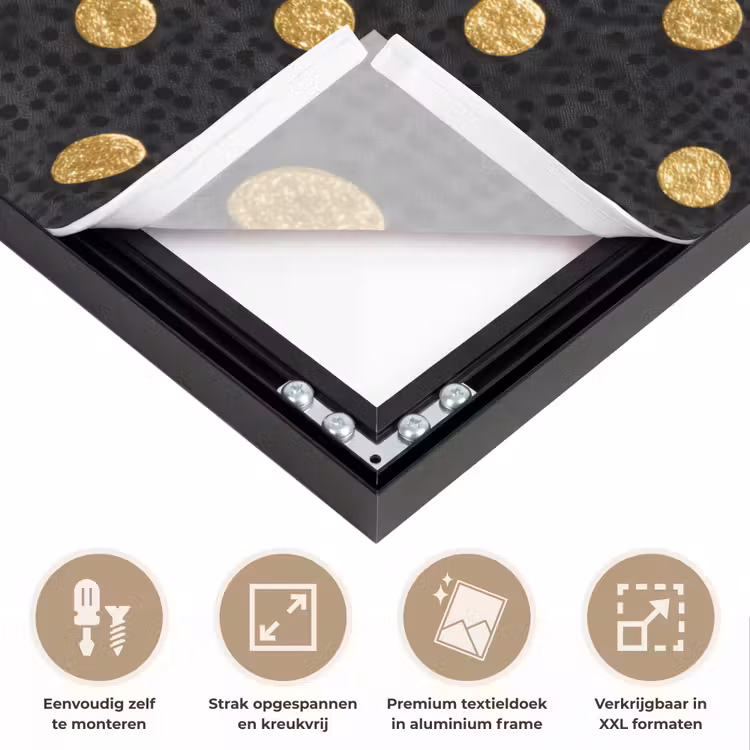 Polka Dot - Stippen - Goud - Zwart Textielframe zwart klein 947 -USP_feed_closeupNL
