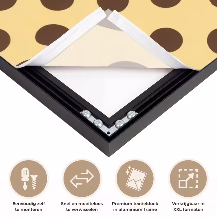 Polka Dot - Stippen - Retro - Geel - Bruin Textielframe zwart klein 947 -USP_closeupNL