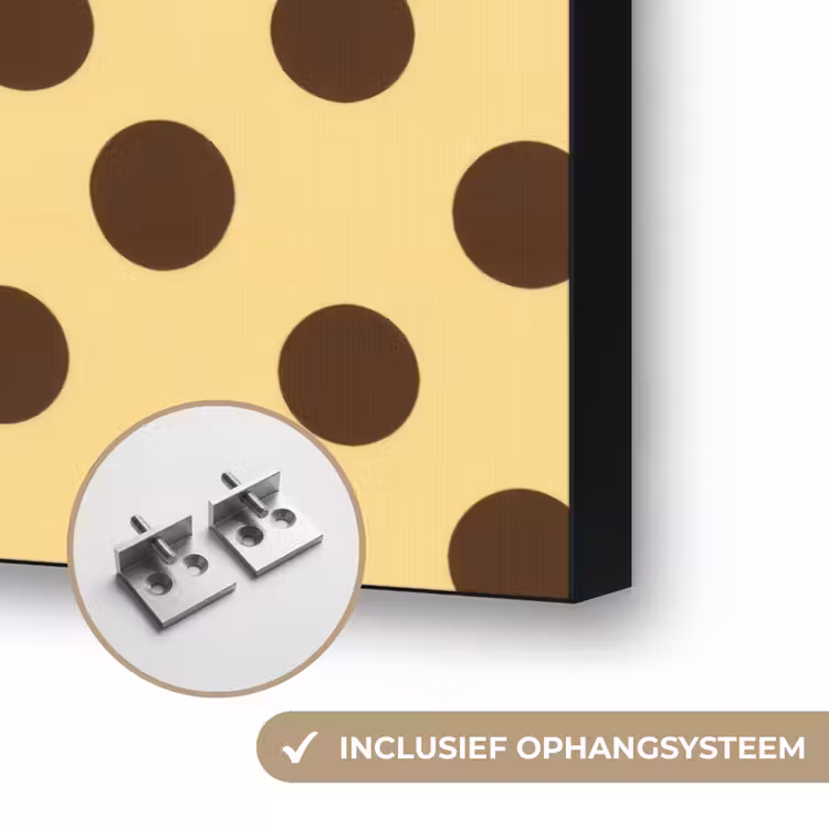 Polka Dot - Stippen - Retro - Geel - Bruin Textielframe zwart klein 947 -USP_ophangsysteemNL