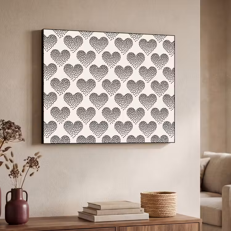Polka - Stippen - Wit - Zwart Textielframe zwart klein 947 -sfeer3