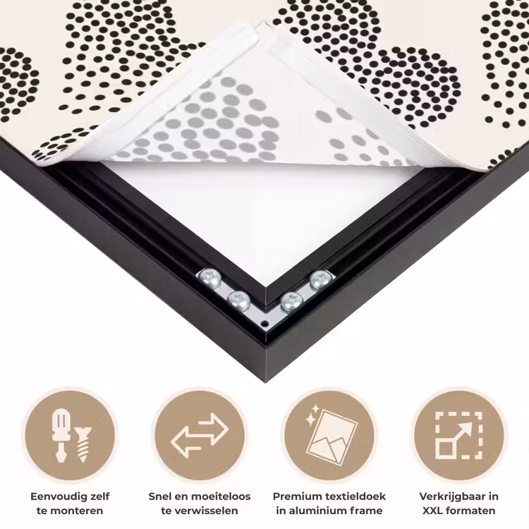 Polka - Stippen - Wit - Zwart Textielframe zwart klein 947 -USP_closeupNL