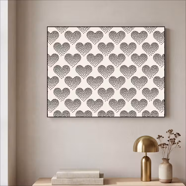 Polka - Stippen - Wit - Zwart Textielframe zwart klein 947 -sfeer2