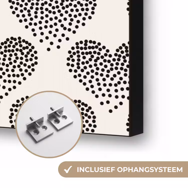 Polka - Stippen - Wit - Zwart Textielframe zwart klein 947 -USP_ophangsysteemNL