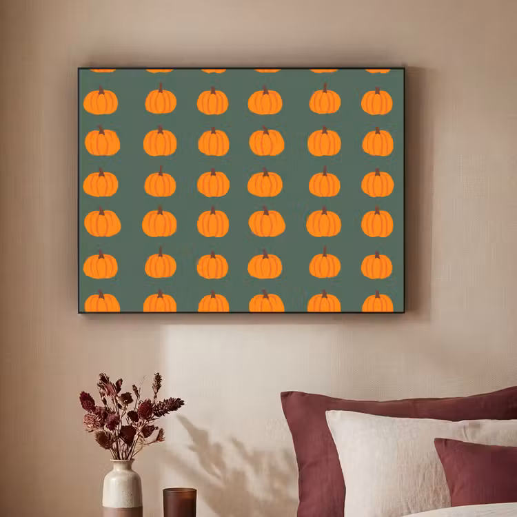 Pompoen - Patroon - Oranje Textielframe zwart klein 947 -sfeer1