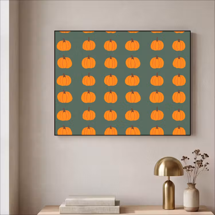 Pompoen - Patroon - Oranje Textielframe zwart klein 947 -sfeer2