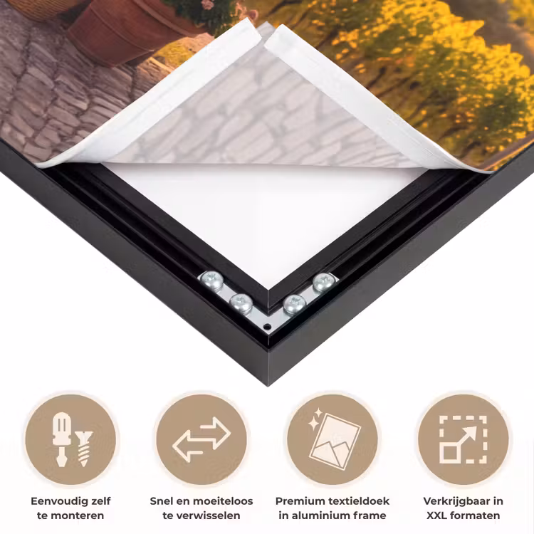 Poort - Landschap - Platteland - Zonlicht - Warm Textielframe zwart klein -USP_closeupNL