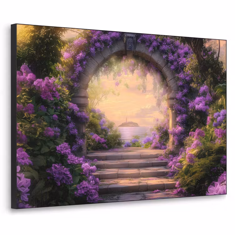 Poort - Paars - Bloemen Textielframe zwart klein -3d